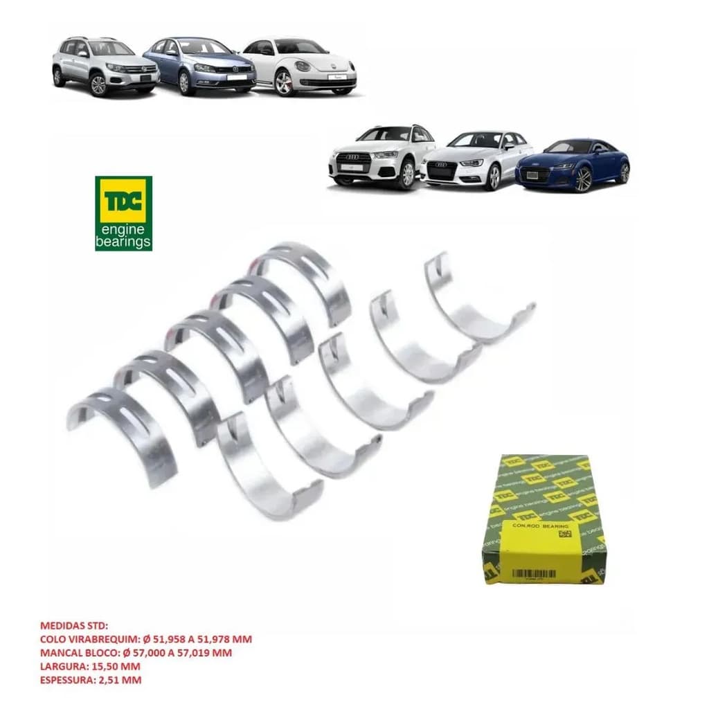 Jg Bronzina Mancal 050 Audi/Vw A3/A4/A5/A6/A7/Q3/Q5/Q7/Golf/Jetta/Tiguan/Passat/Fusca/CC 2.0 16V Tfsi/Tsi 2014 a 2019 06H105561K/SKU2743