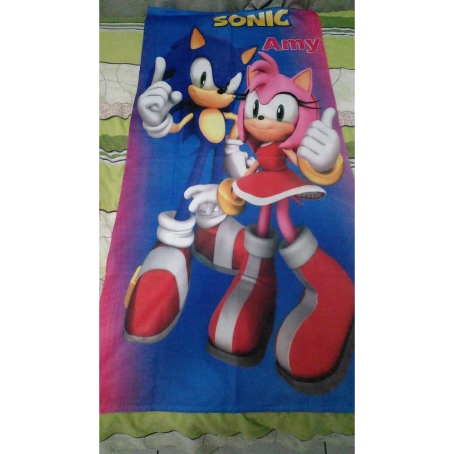 Toalha  Banho Infantil De Personagem "Sonic/Amay "Grande 70 cm x1,35mts.
