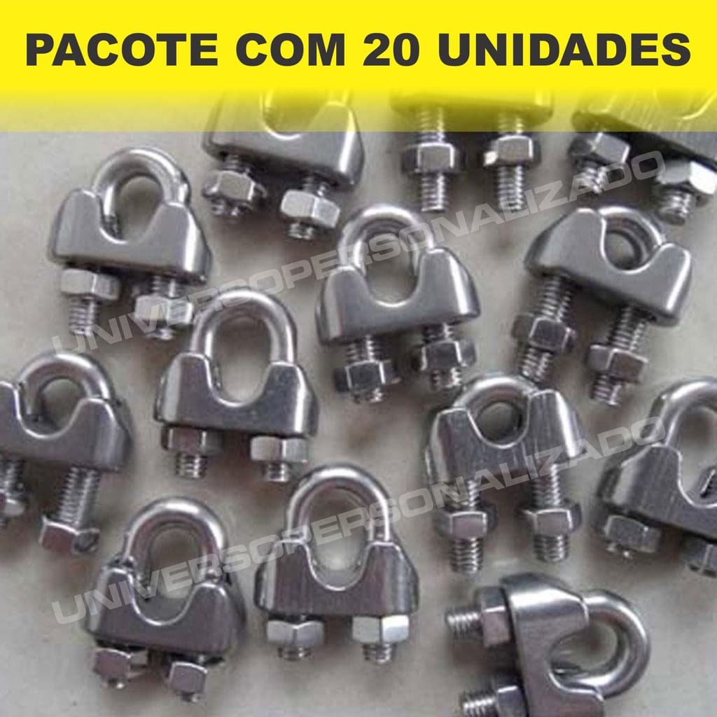 20 unidades Kit Clipe Clip Grampo Leve para Cabo de Aço Galvanizado 1/8 (3mm) pequeno peças