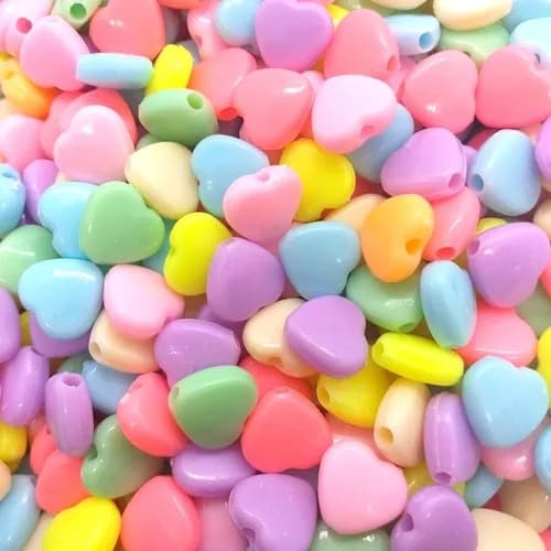 Miçanga Passante Coração Liso Infantil Colorido 8mm - Miçanga Pulseira Infantil