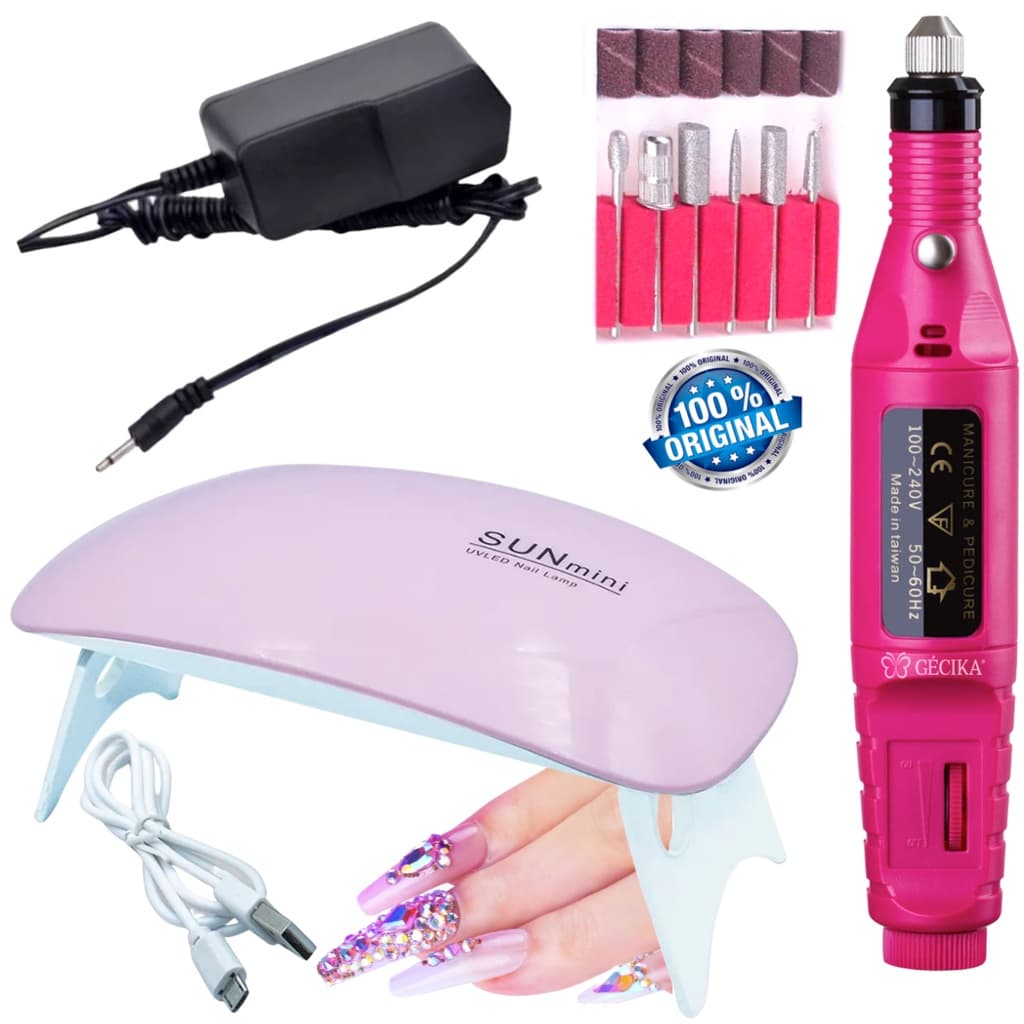 Kit Unha Gel Cabine Estufa de Unha Sun Mini e Lixa Lixadeira Elétrica - Envio Imediato Gecika