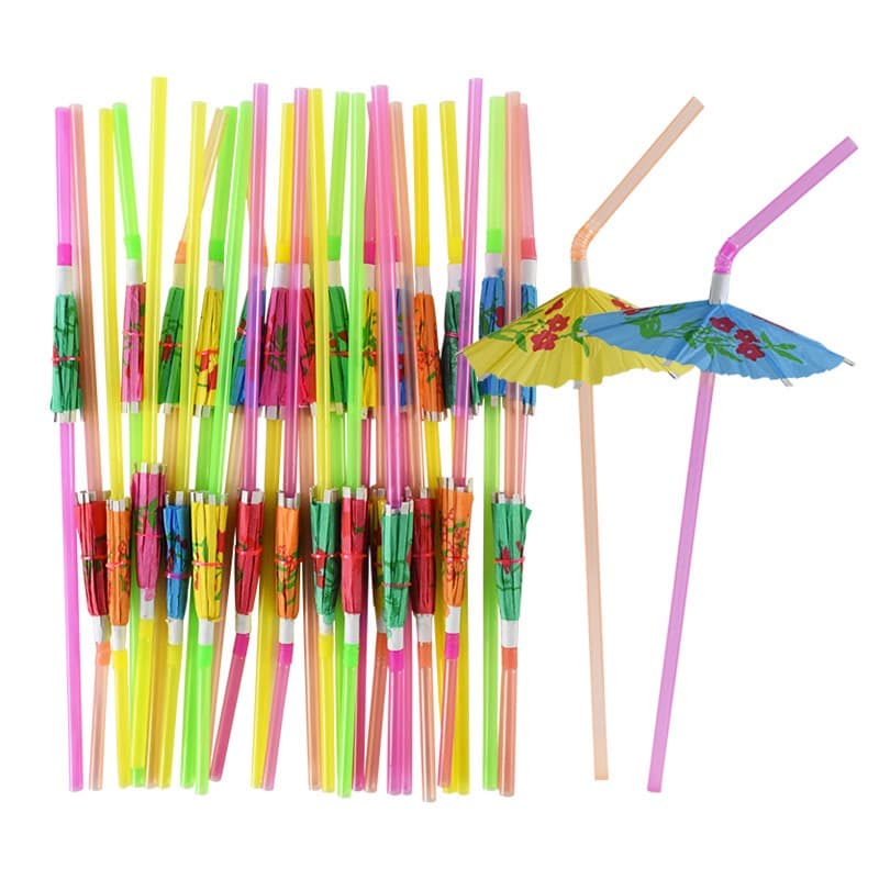 Kit 12 Canudo Sombrinha/ Guarda-chuva/12 Fruta ou 8 Flamingo para Drinks Copo Festa tropical decoração