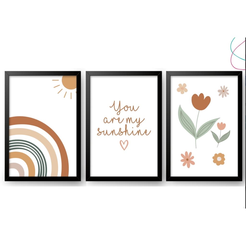 Kit 3 Quadros Decorativos - Arco Iris Boho Escandinavo