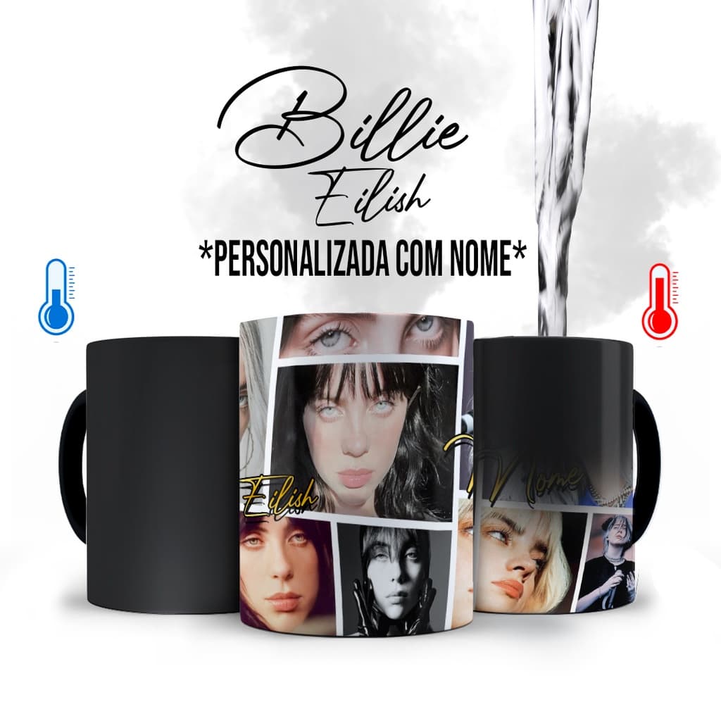 Caneca Mágica Cantora Billie Eilish Com Nome Personalizado