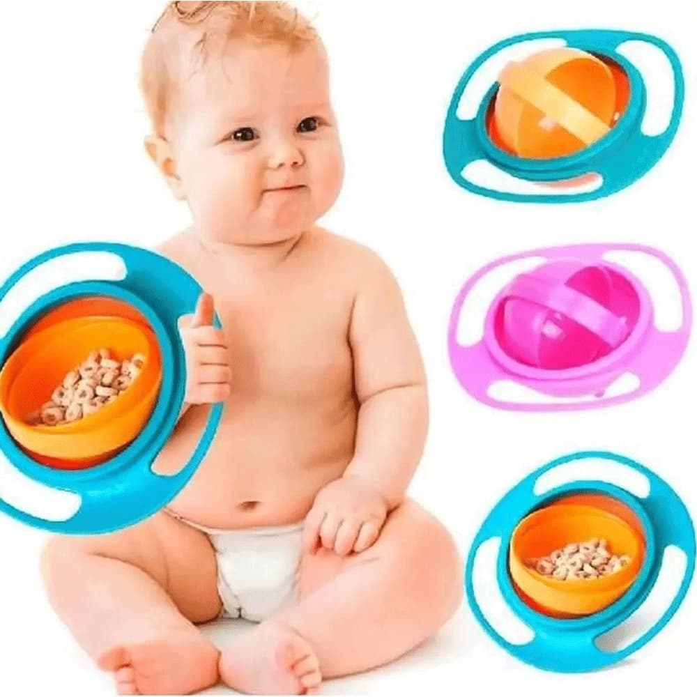 Prato Mágico Infantil Giro Bowl 360° Rosa e Azul Com Tampa – Base Aderente e Fácil Limpeza