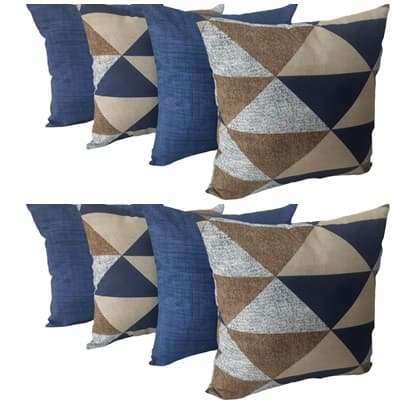 KIT 8 CAPAS ALMOFADAS 45 x 45 cm 4 ESTAMPADAS GEOMÉTRICAS AZUL E BEGE E 4 (AZUL COM RISCOS) E COM ZÍPER ESCONDIDO