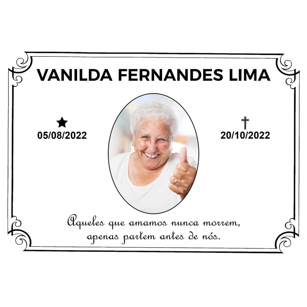 Placa de Metal 20x28cm para Jazigo Cemitério, Túmulo, Homenagem