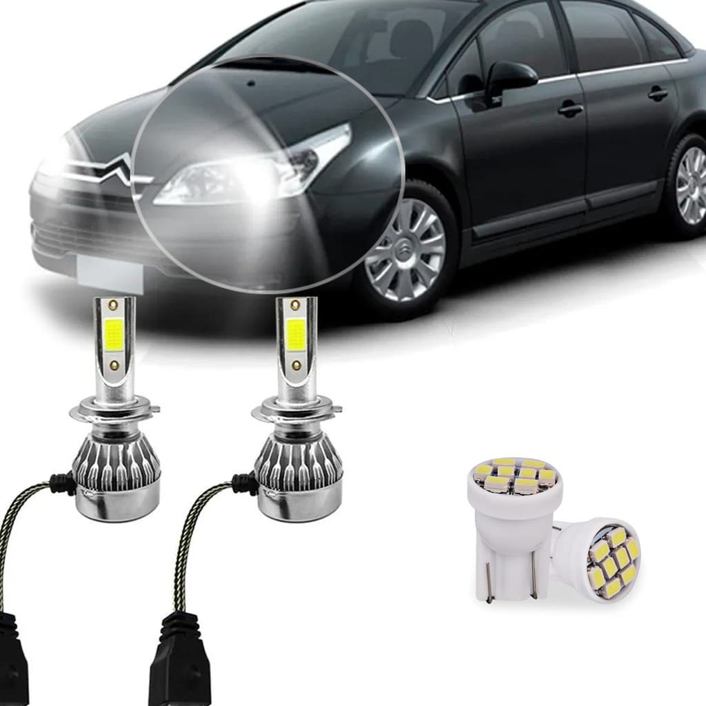 Kit Lâmpada Super Led H7 6000k Farol Baixo Citroen C4 Pallas - Efeito Xenon
