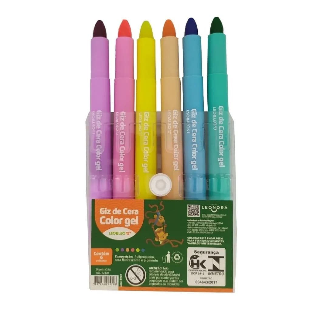 Giz De Cera Color Gel Pastel Retratil Estojo 6 Cores Aquarelável