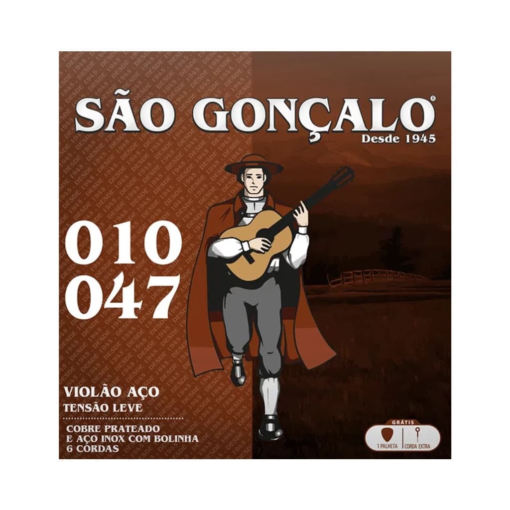 Encordoamento São Gonçalo Violão Aço Prata com Bolinha 0.10 - Tensão Leve - IZ 11038