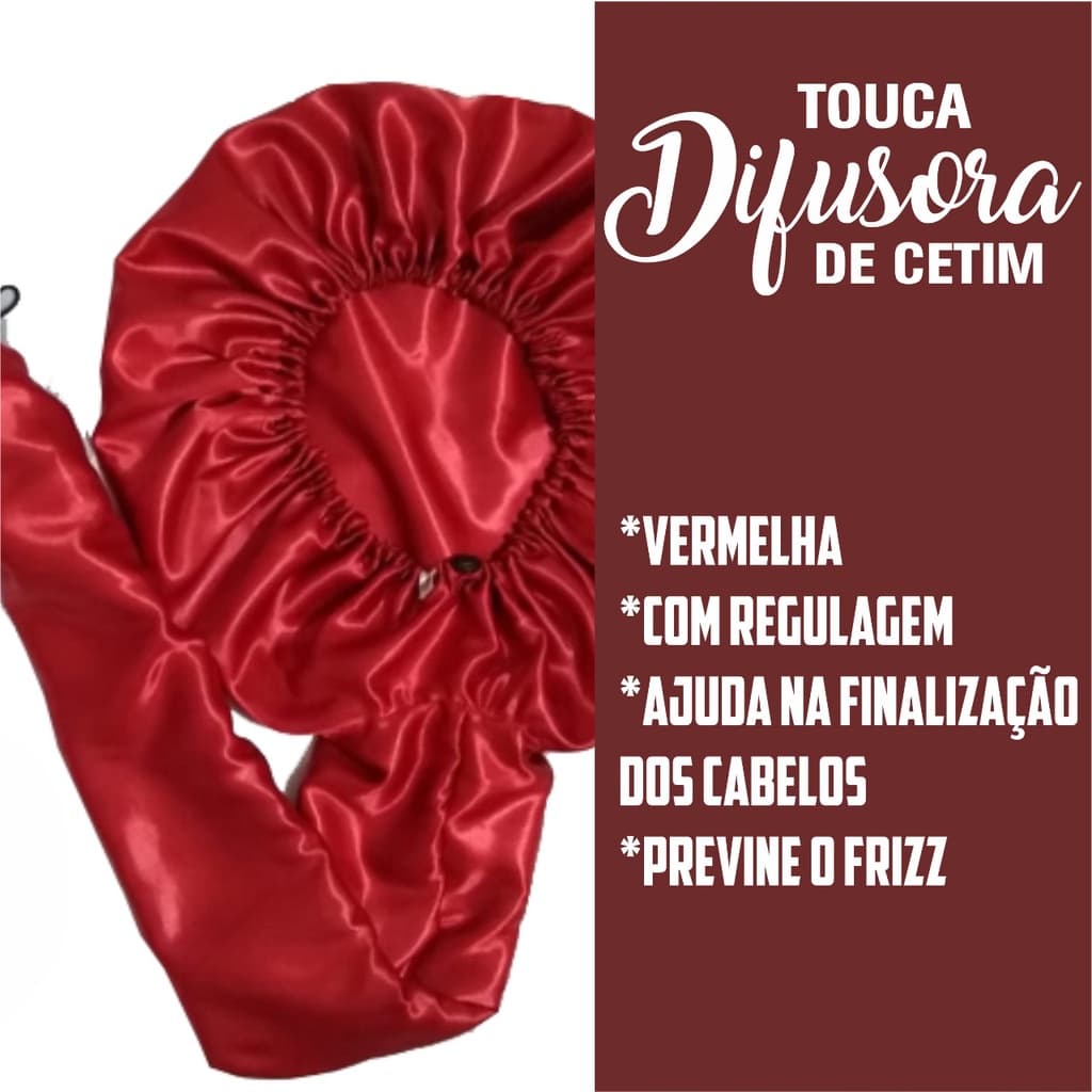 Touca Difusora Para Secar Cabelo Cetim Anti Frizz Cabelo Dupla Face Vermelha Proteção Térmica Beauty