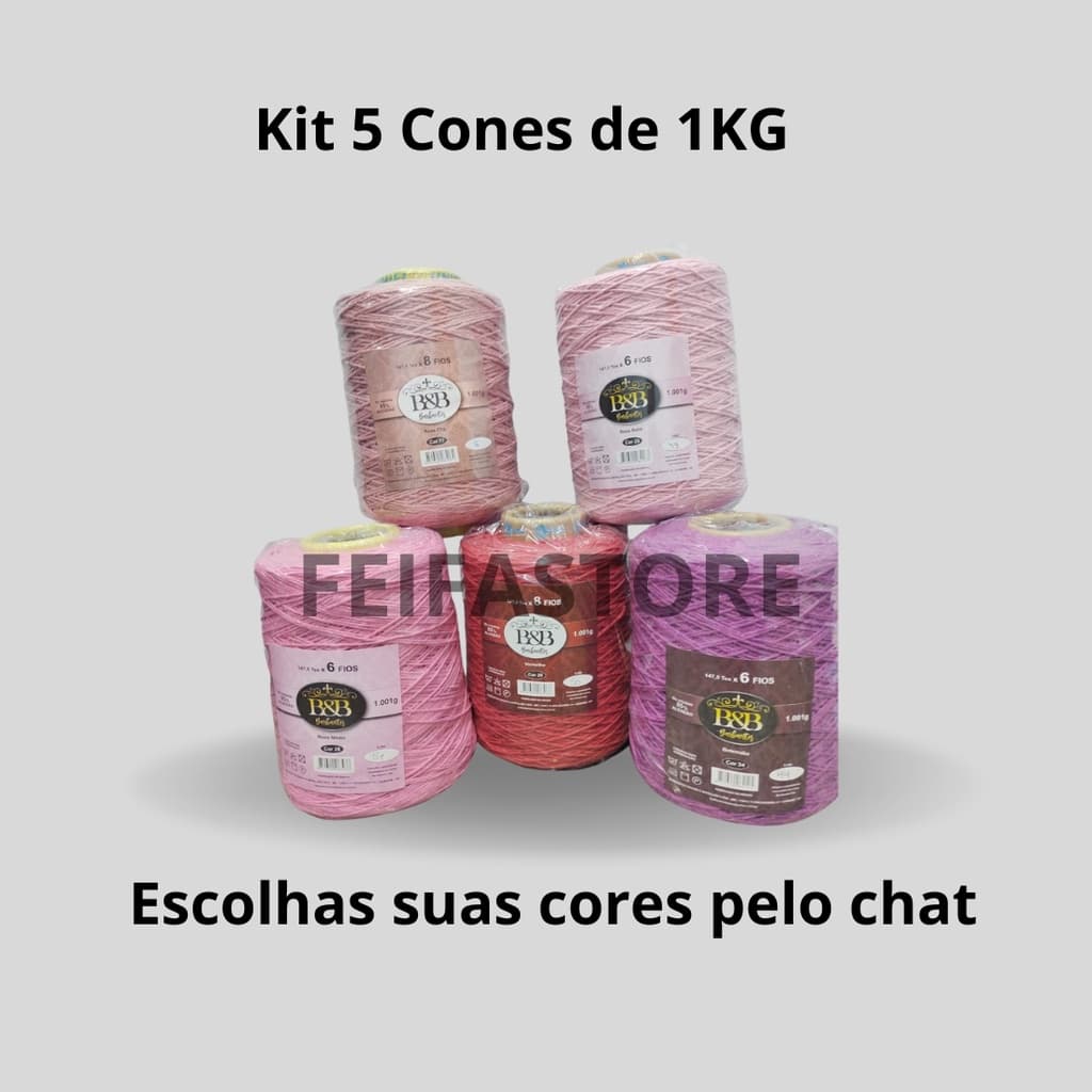 5 Barbantes B&B 1KG / 6 ou 8 Fios - Escolha suas Cores