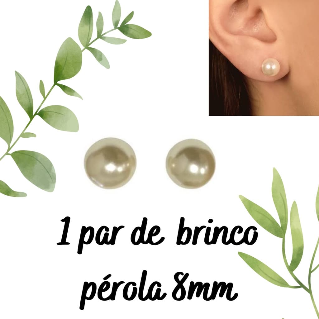 Par de brinco perola 8mm com tarraxas