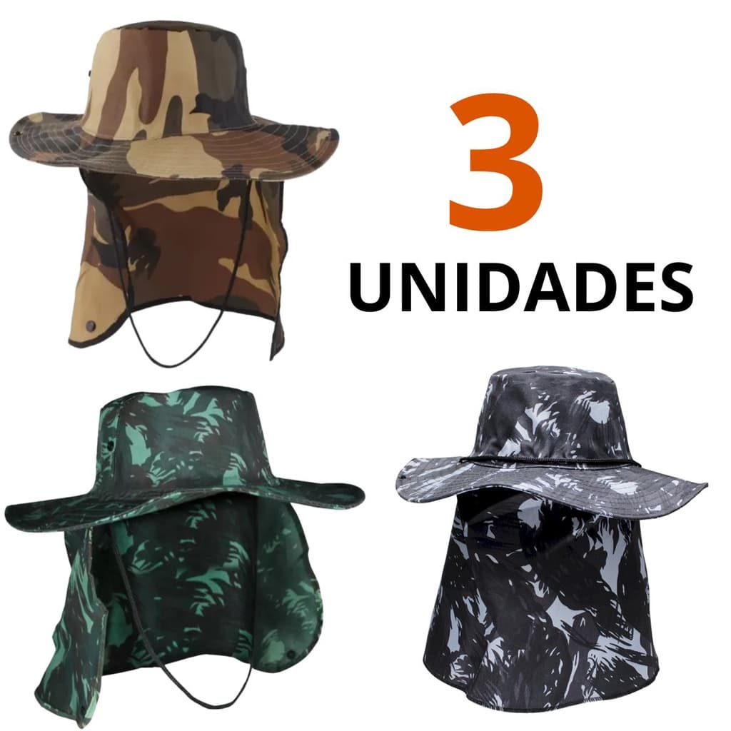 Chapéu Pescador Com KIT 3 unidades Proteção Pescoço envio em Menos de 24h
