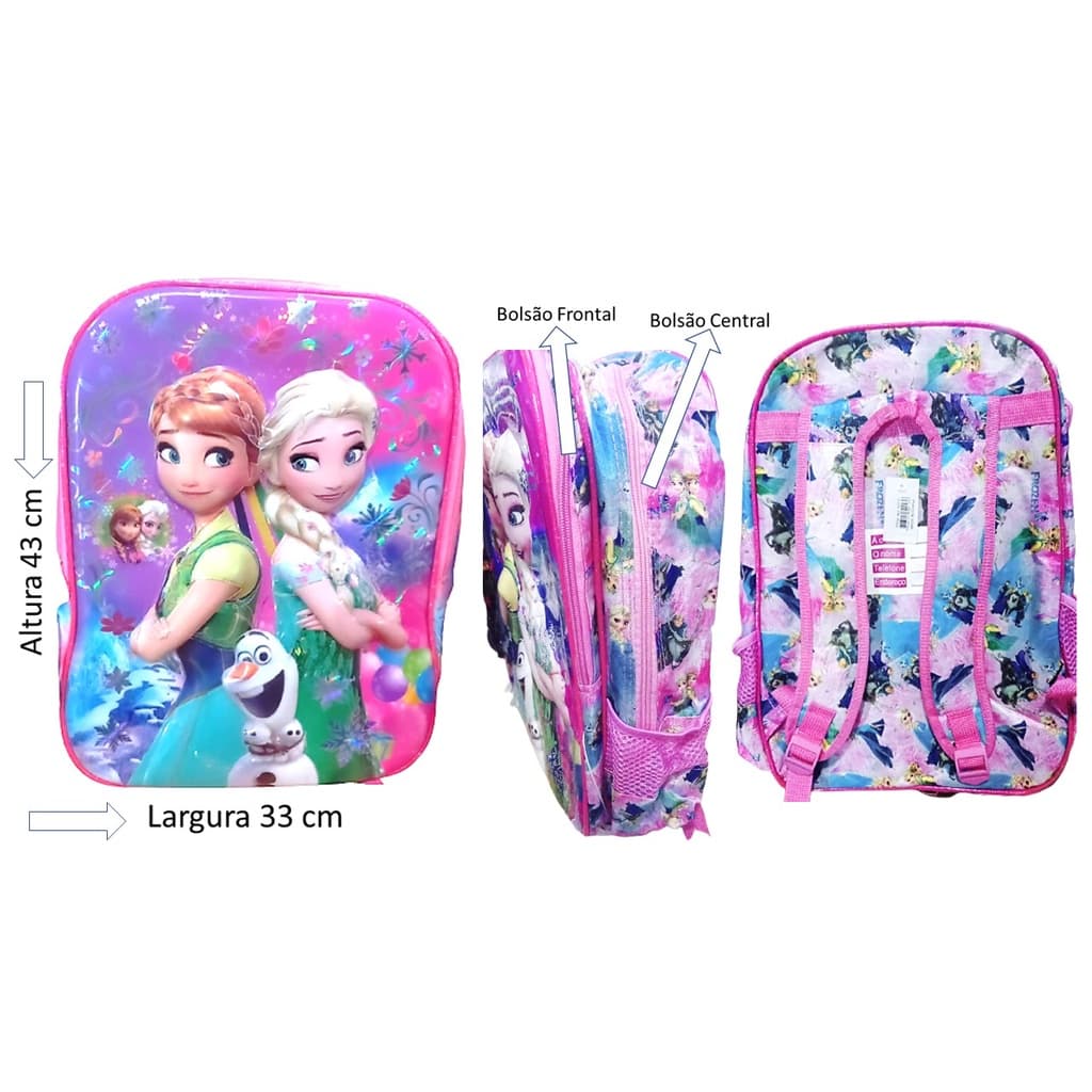 Mochila Infantil Menina Grande Reforçada Frozen - Moana - Elsa