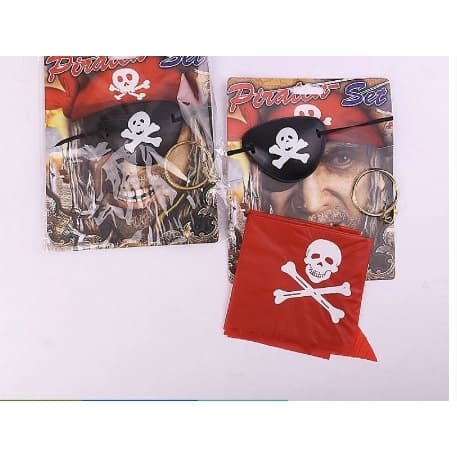 Kit Acessório Fantasia Pirata Bandana Tampa Olho Argola Carnaval