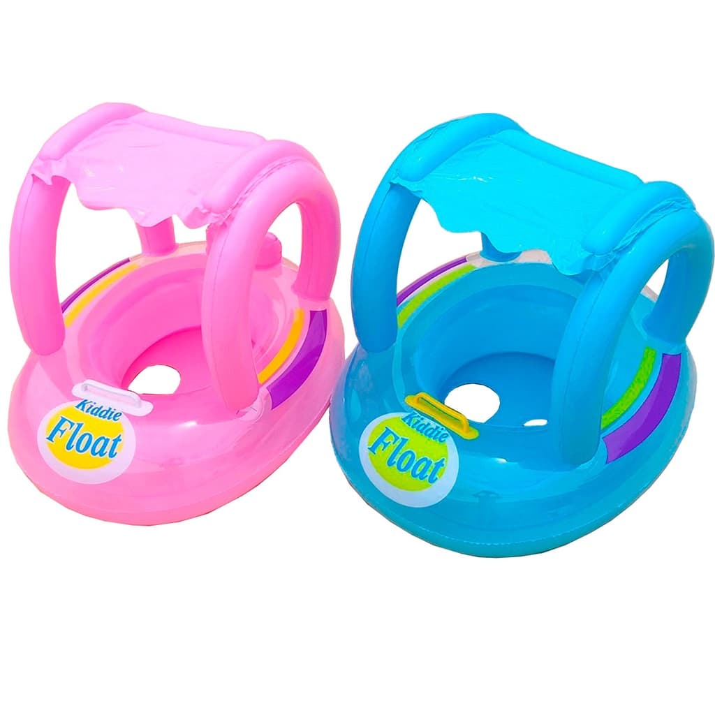 Boia Bote Inflável Infantil Bebê com Fralda e Cobertura Guarda Sol para Piscina