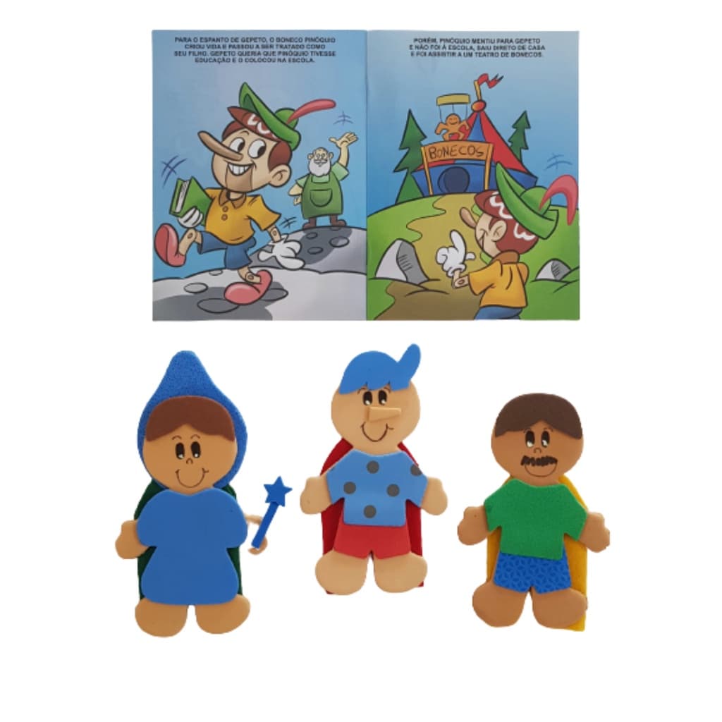 Dedoches Em E.v.a E Feltro Pinóquio 10x7 Cm + Livrinho