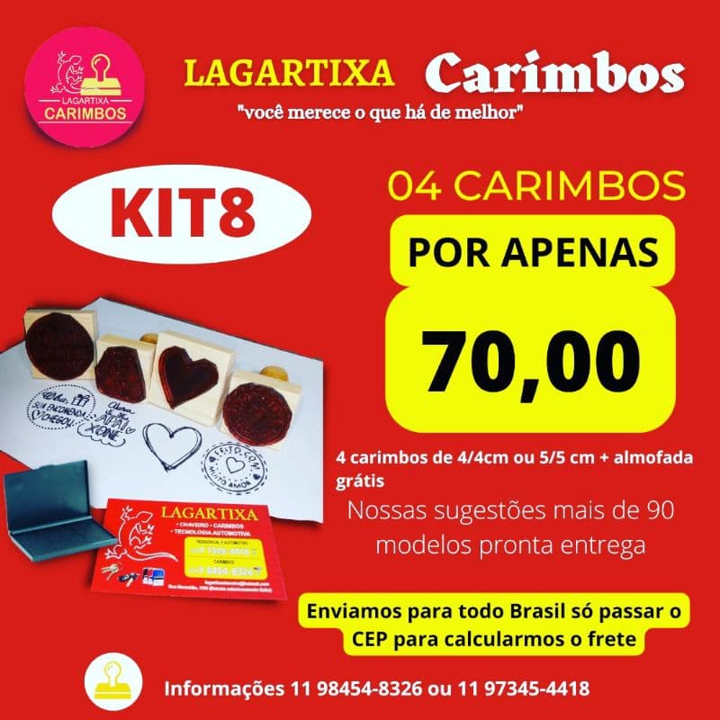 carimbo personalizados(4 carimbos de 4/4 cm ou 5/5cm com almofada grátis  os modelos são nossas sugestões)