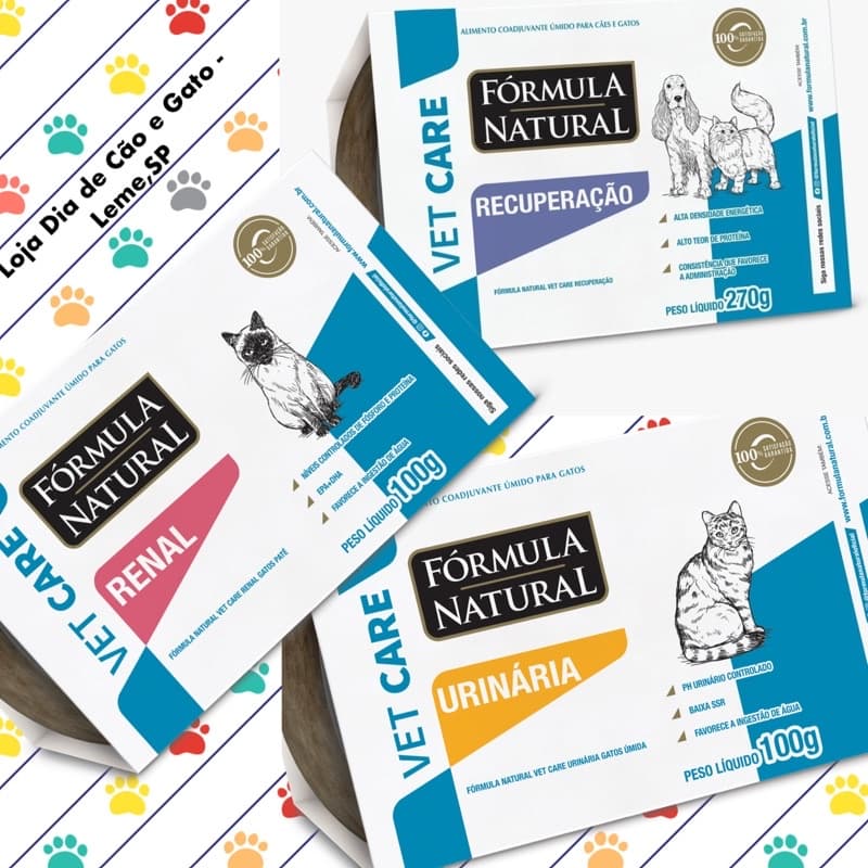 Kit 2 a 10 un. Comida úmida Vet Care Gatos Fórmula Natural 100g - Urinária ou Renal