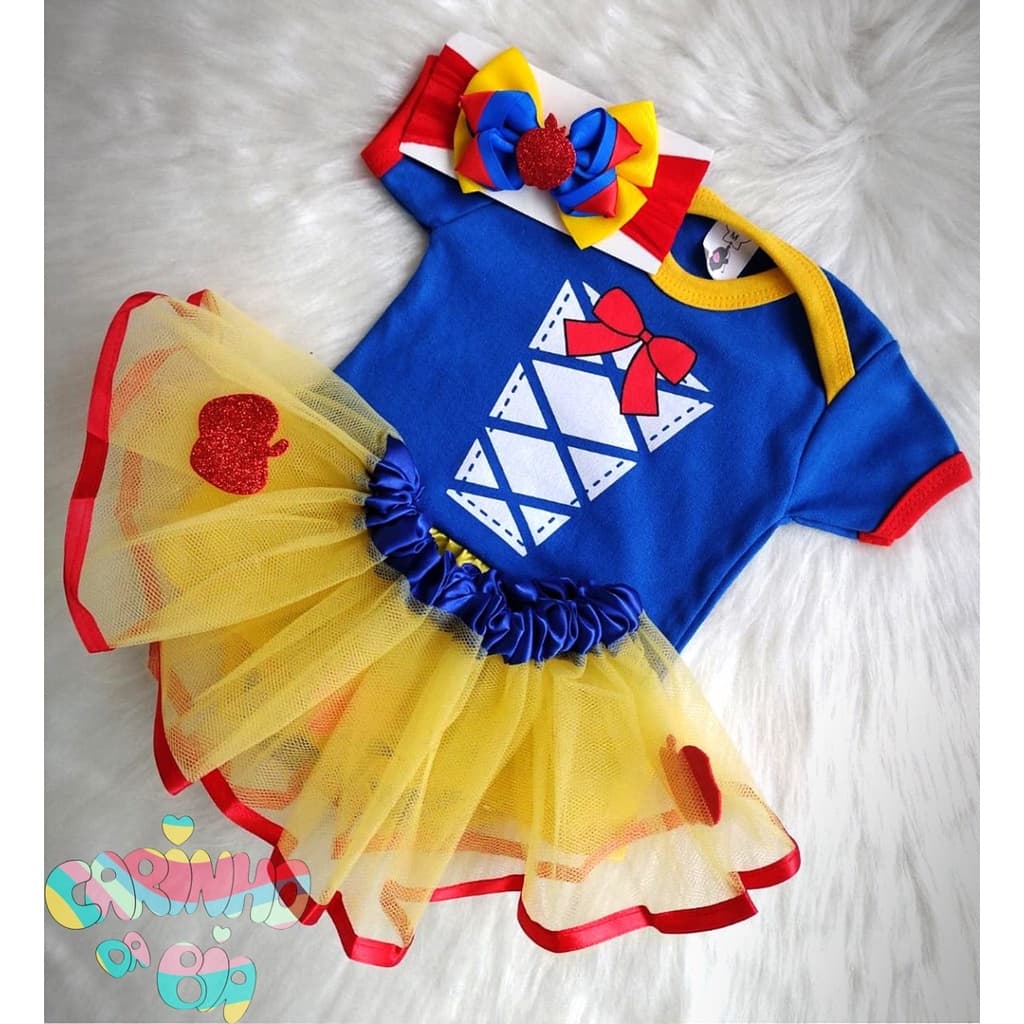 Body Temático Mesversário bebê menina - Branca de Neve