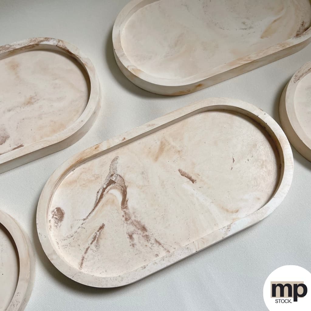 Bandeja Decorativa de Concreto Oval Marmorizada – Para Velas, Joias e Objetos Diversos