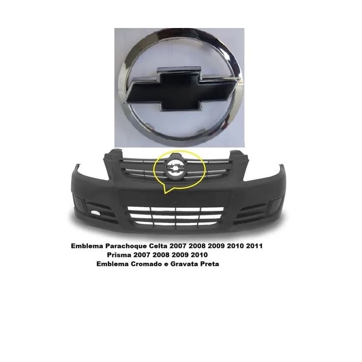 Emblema Grade Dianteira Celta Prisma 2006 2007 2008 2009 2010 2011 2012 Preto Borda Cromada 5419P