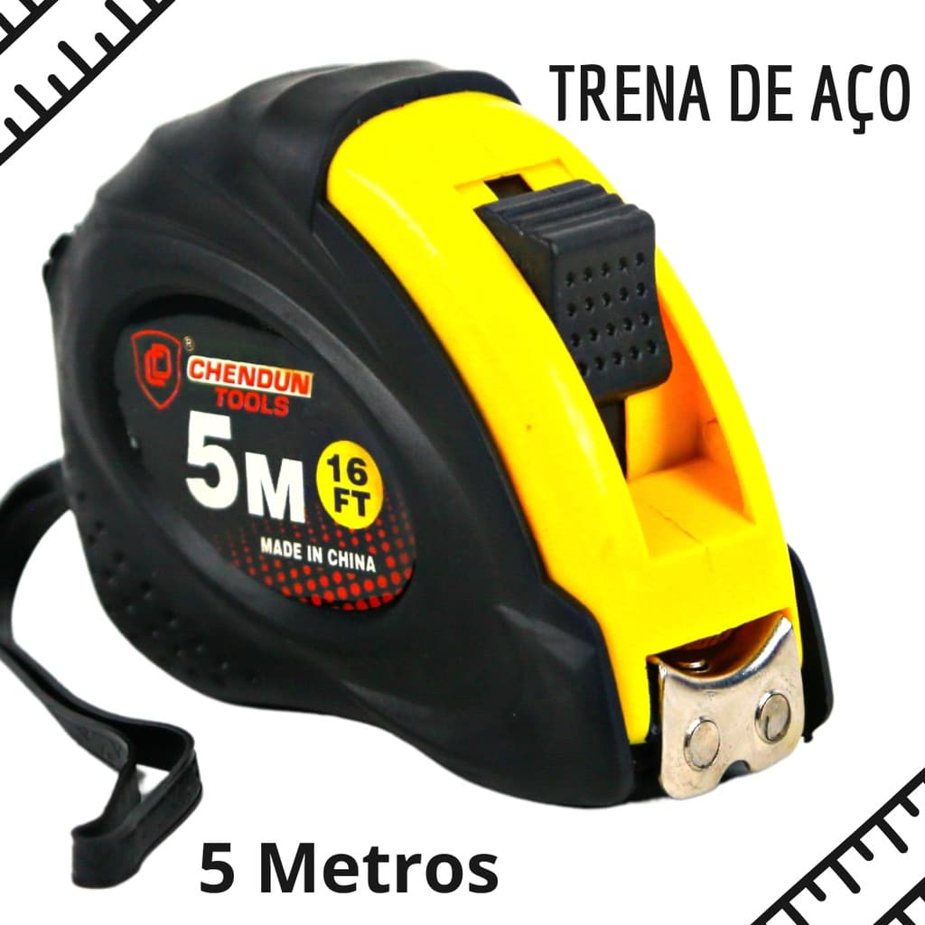 Trena De Aço Emborrachada Amarelo - 5 Metros Profissional - Kaftor
