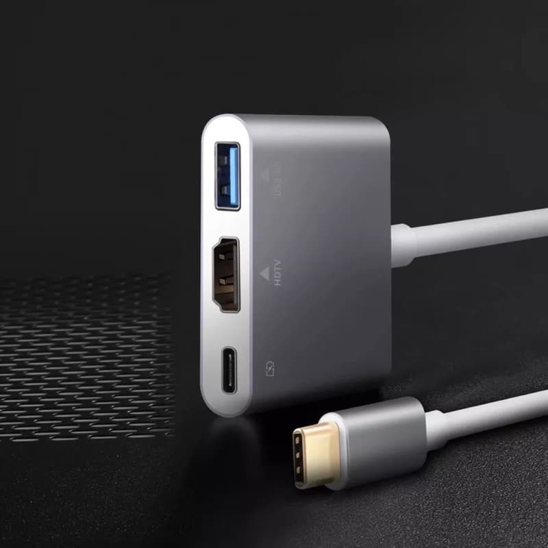 3 em 1 Hub Tipo C para HDMI USB 3,0 Conversor 4K / Adaptador