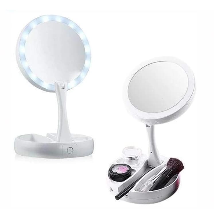 Espelho De Luz Led Dobrável Aumento 10x Dupla Face Portátil