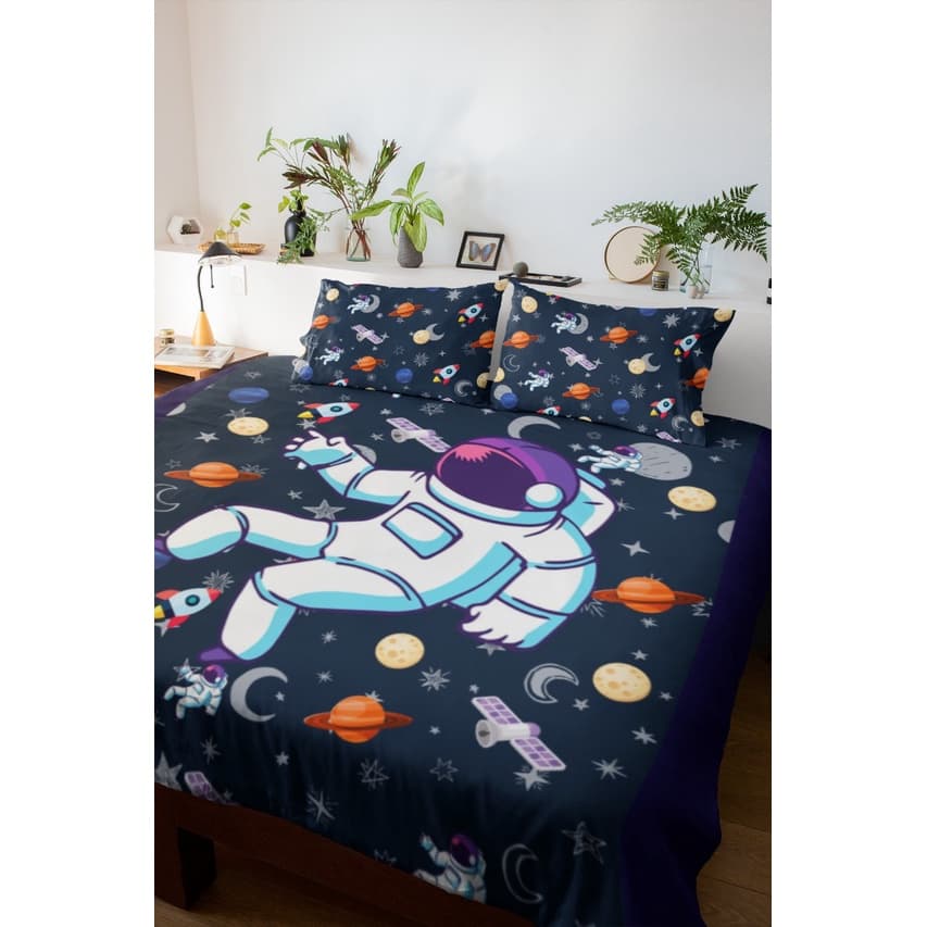 Jogo De Lençol Astronauta Espaço Tempo Roupa De Cama
