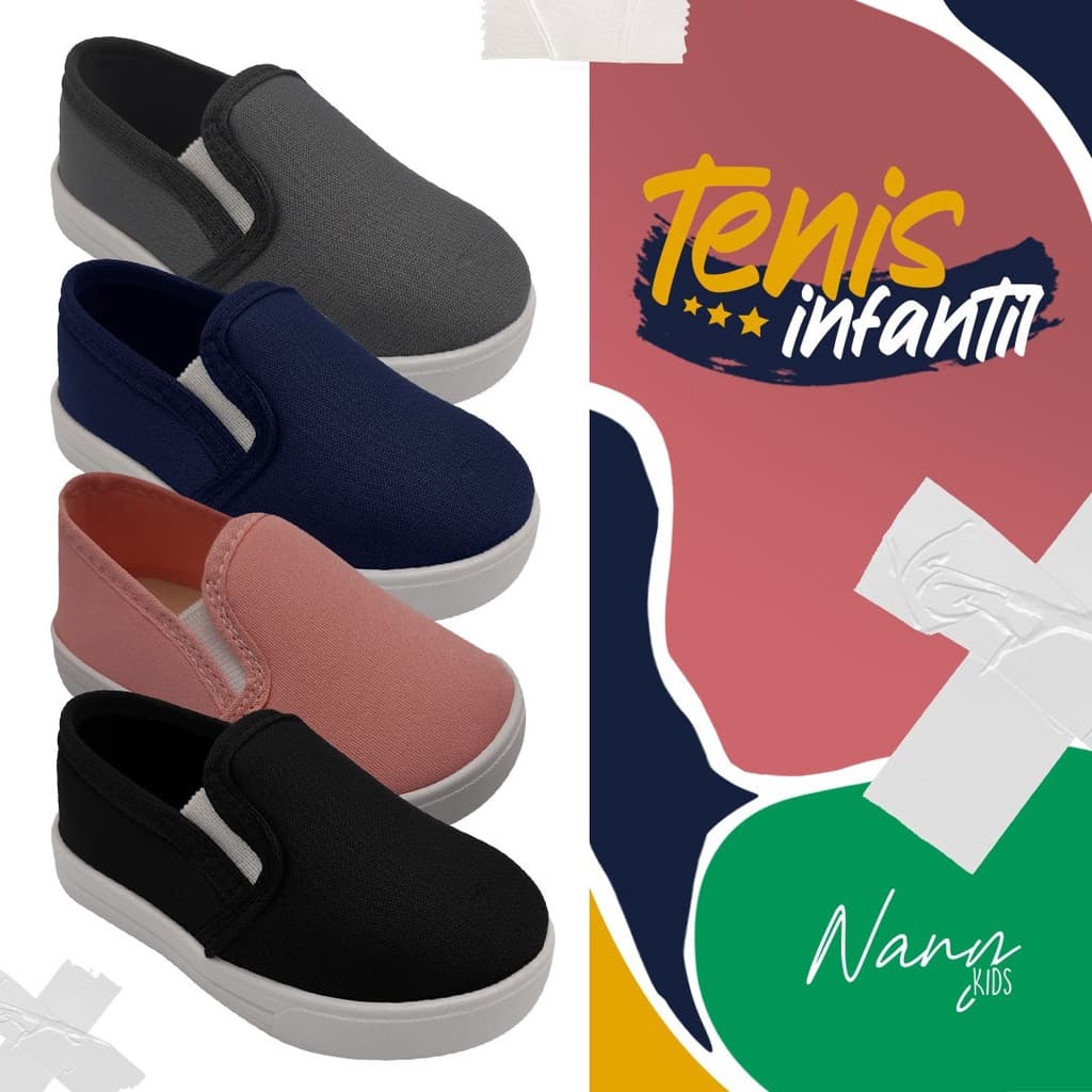 Tênis iate calce fácil slip on infantil confortável escolar menino e menina