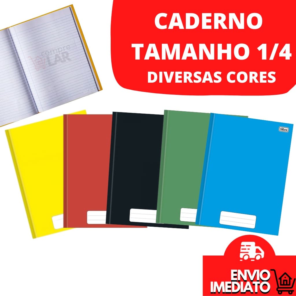 Caderno Brochura Pequeno Tamanho 1/4 Capa Dura Sem Espiral Com Pauta 80 Folhas Tilibra Diversas Cores 20x14cm