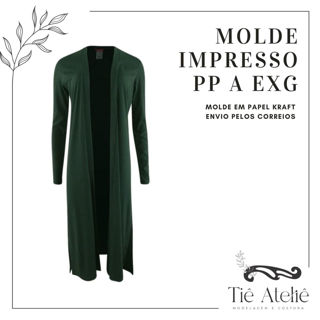 MOLDE EM PAPEL KRAFT DE CARDIGAN ALONGADO PARA COSTURA MODELAGEM EM PAPEL KRAFT