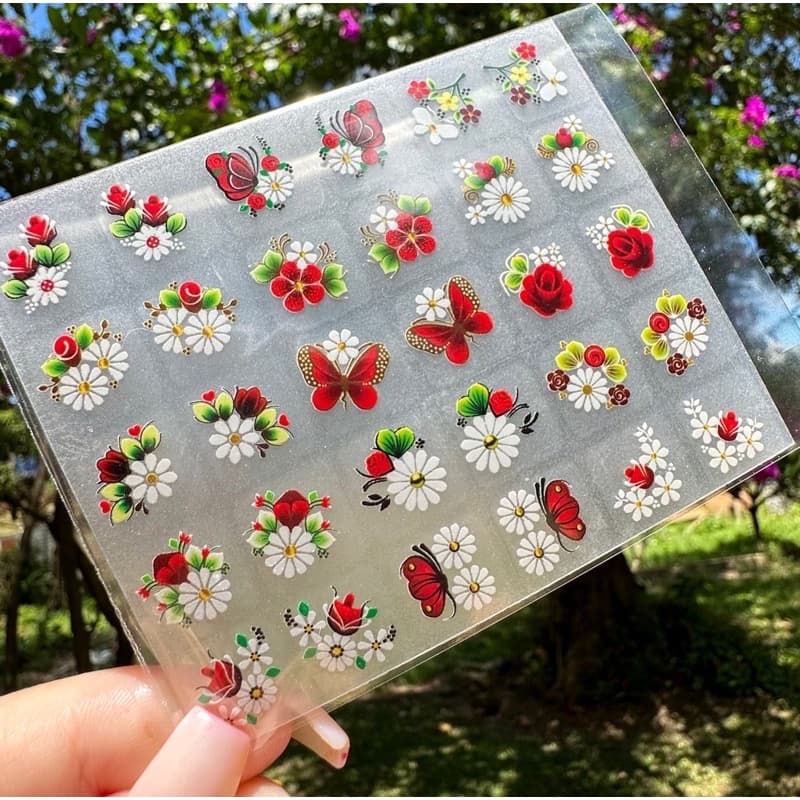 MINI CARTELÃO adesivos para unhas COM 30 UNIDADES Borboletas, Flores e margaridinhas - ESCOLHA O MODELO