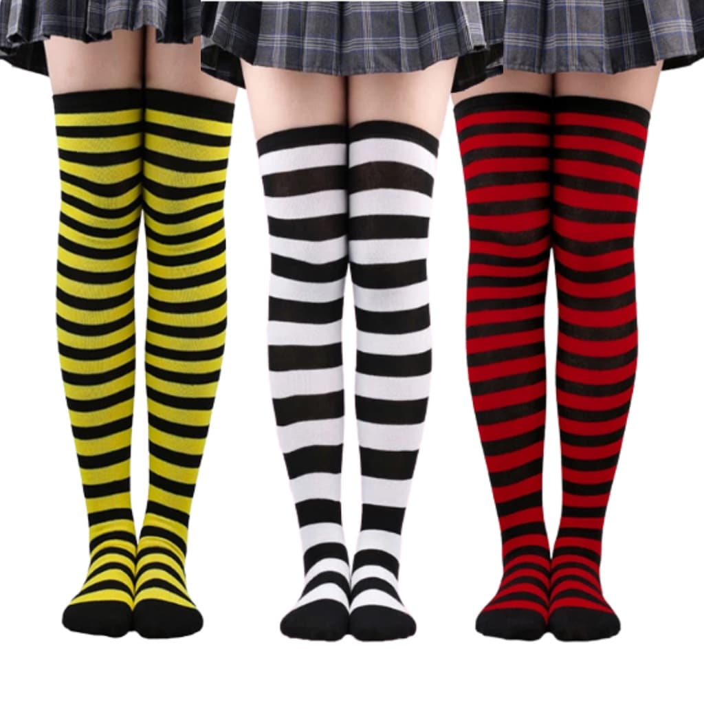 Meia 7/8 Listrada Cosplay E-Girl Varias Cores Festa Fantasia e Halloween!