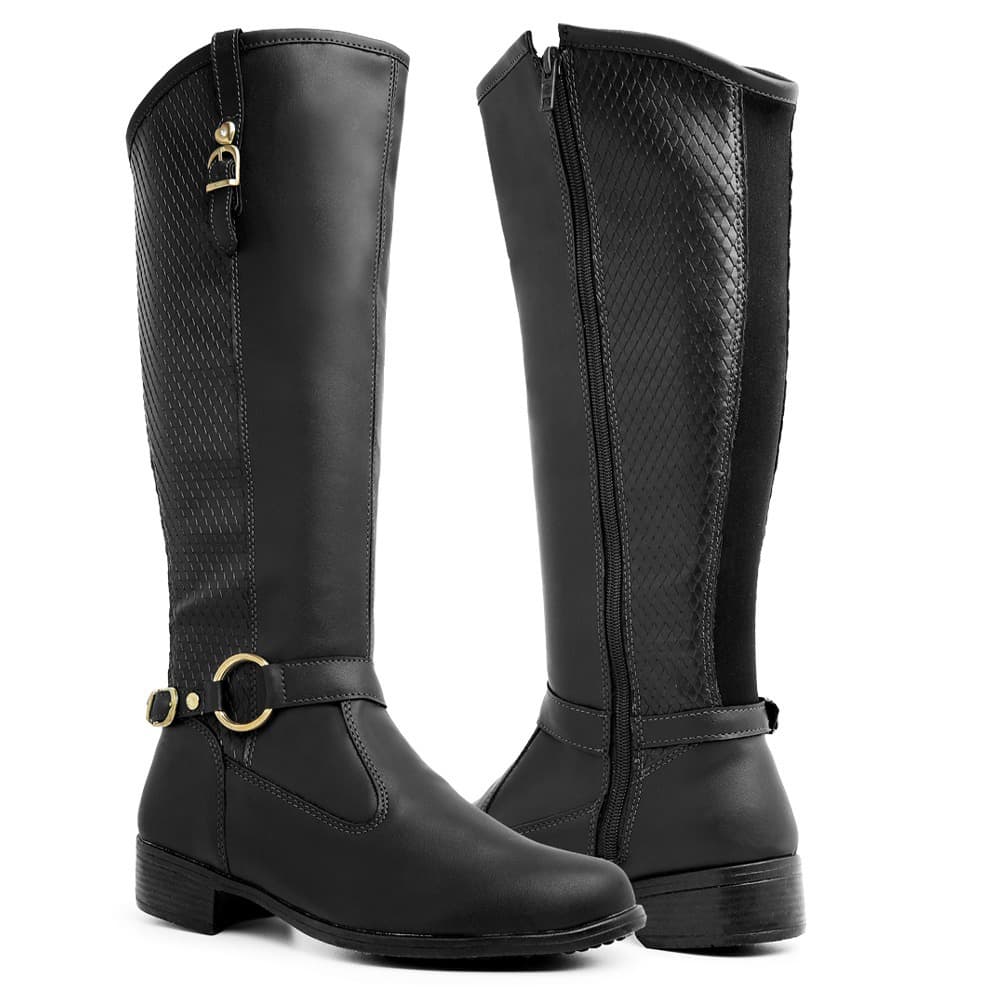 Bota Feminina Montaria 11080 Cano Alto Com Zíper Lateral Várias Cores Confortável
