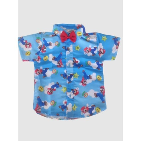 Camisa Temática Mario Desenho Video Game Roupa Infantil Festa de Aniversário ROUPA DE MENINO