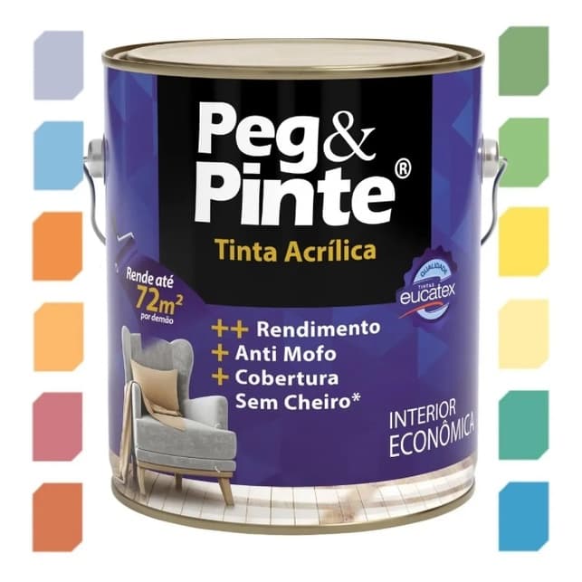 Kit 2 Eucatex Tinta Acrilica Parede Peg & Pinte 3,6L CORES