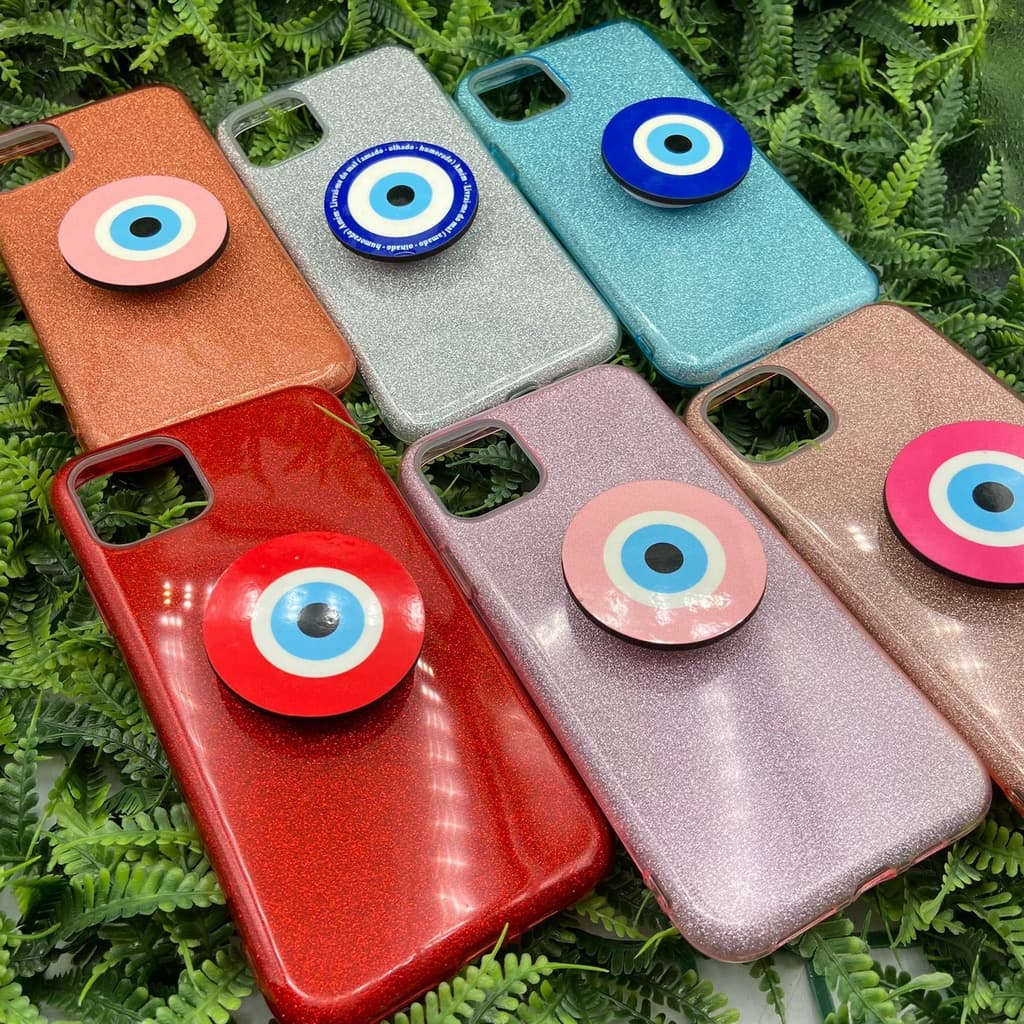 Capa com brilho + suporte olho grego iPhone 11 Pro max