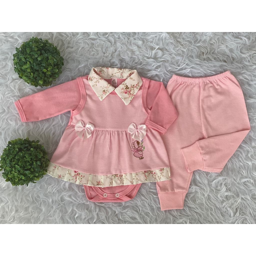 Roupa de bebê Conjunto Pagão Feminino 3 peças 100% Algodão
