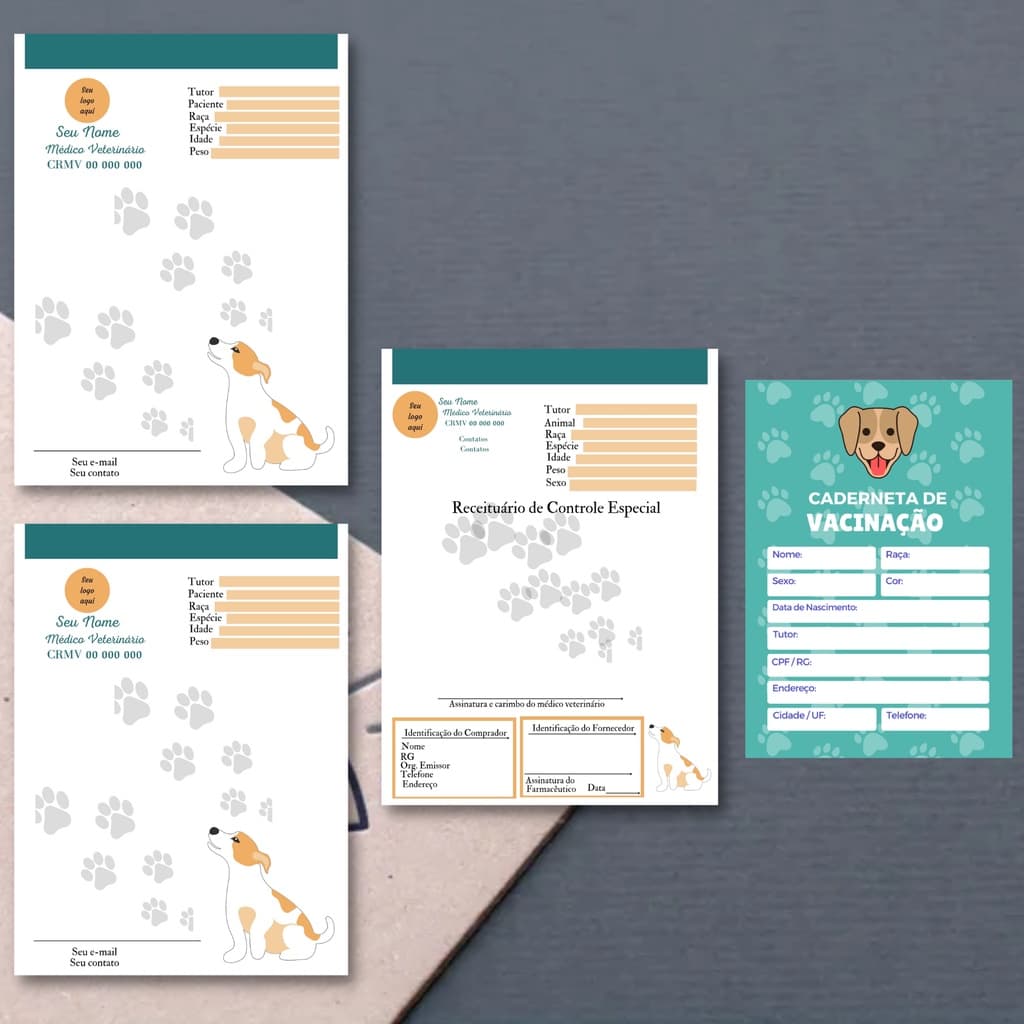 Carteiras de vacinação e prontuários veterinarios