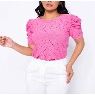 Blusa laise casual manga curta bufante estilo feminina