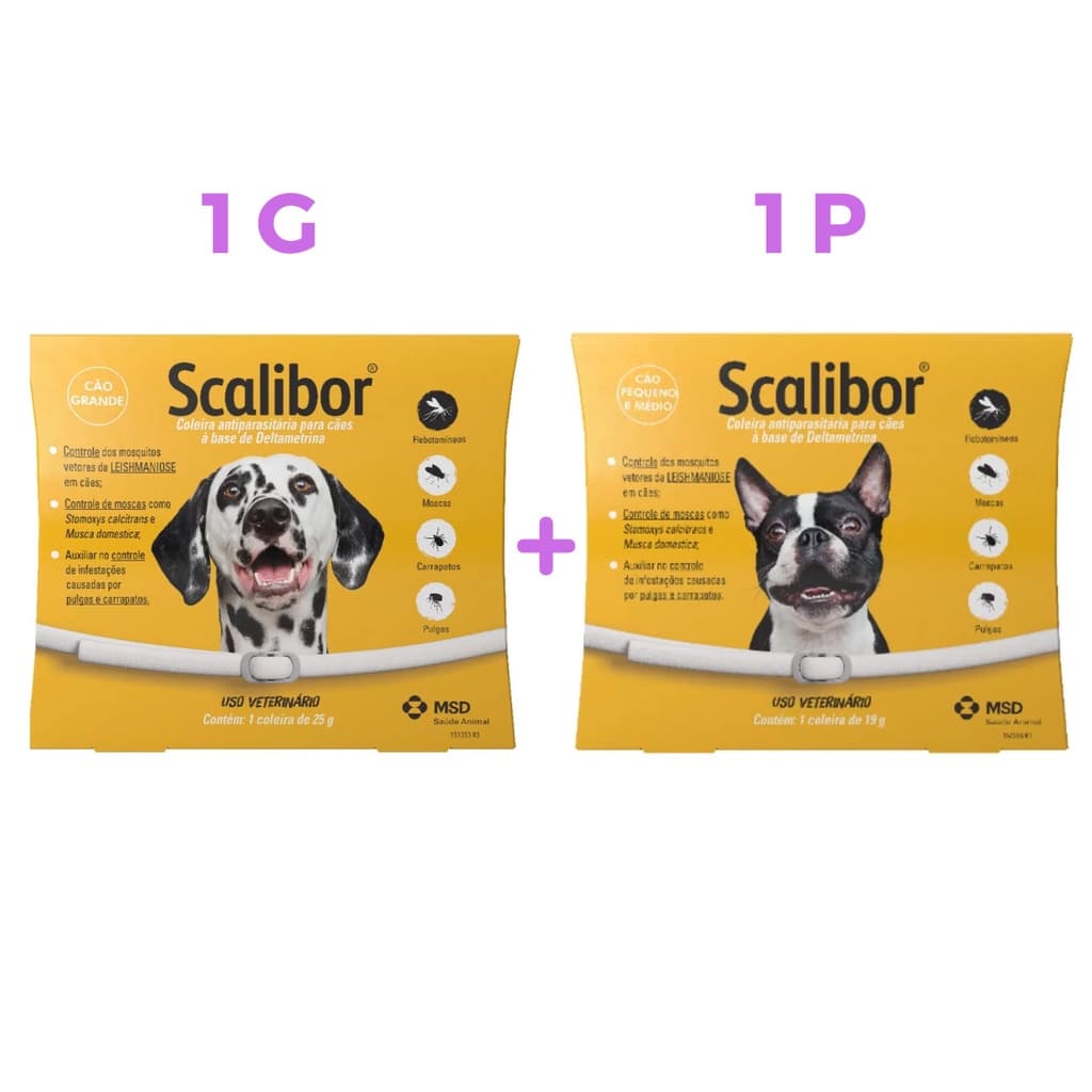 2 Coleira Scalibor P e G Leishmaniose Antipulgas MSD Cães Cachorros