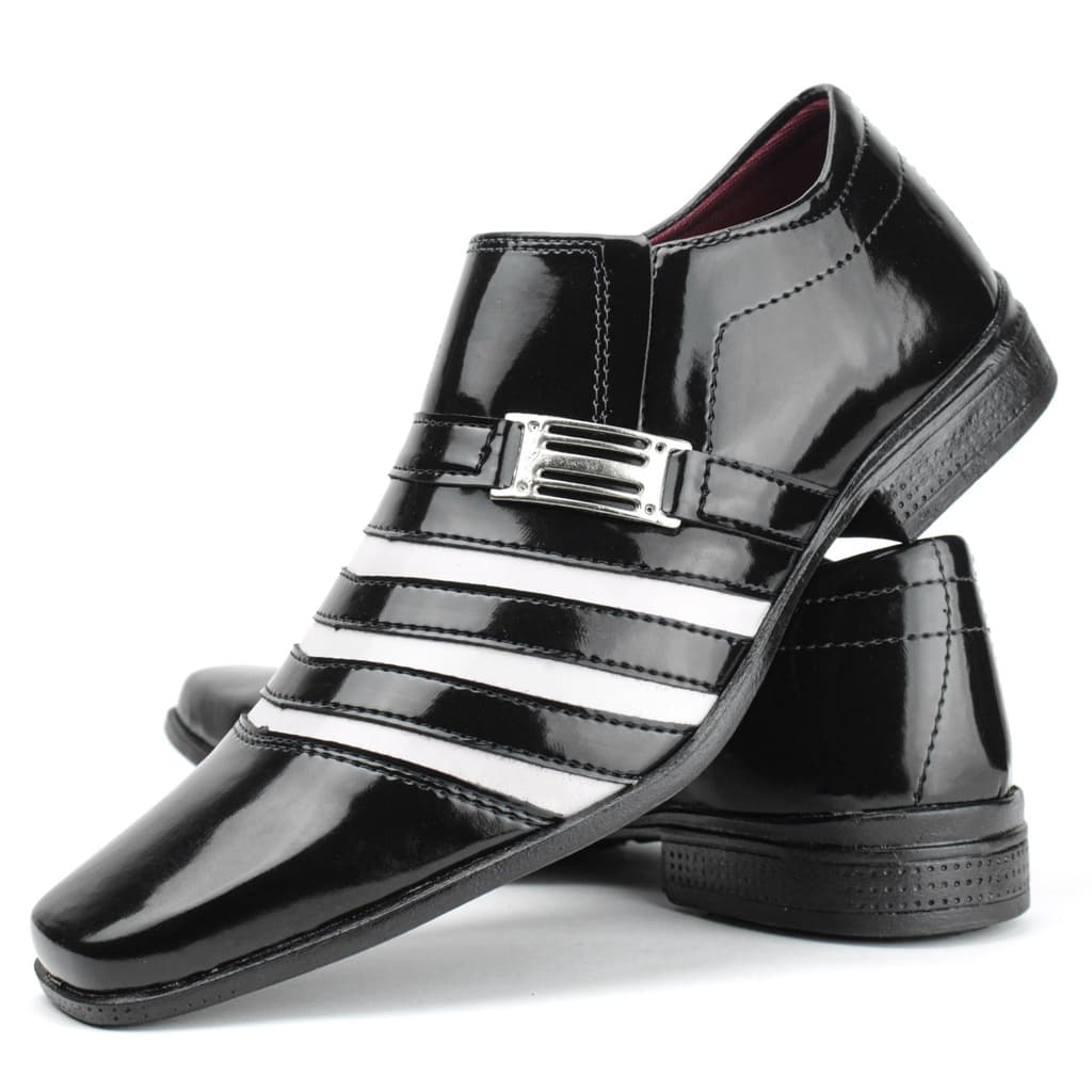 Sapato Social Masculino Preto Com Branco Estilo Italiano Sola Antiderrapante