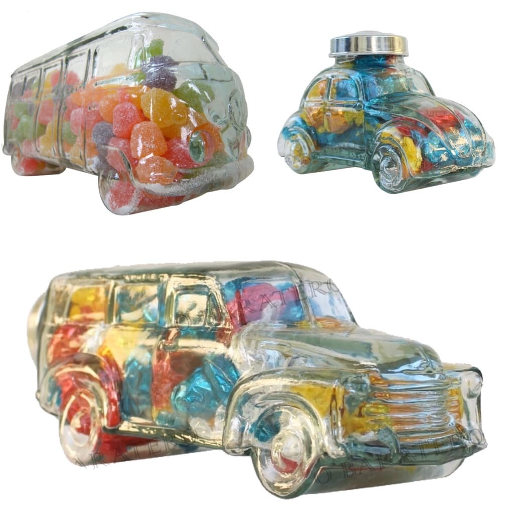 Kit Três Baleiro Fusca Kombi Chevrolet Pote Vidro Balas Doce