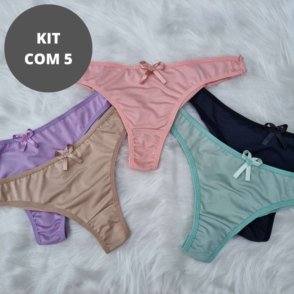 Kit 5 Calcinha Fio Duplo Microfibra Tanga Fitness