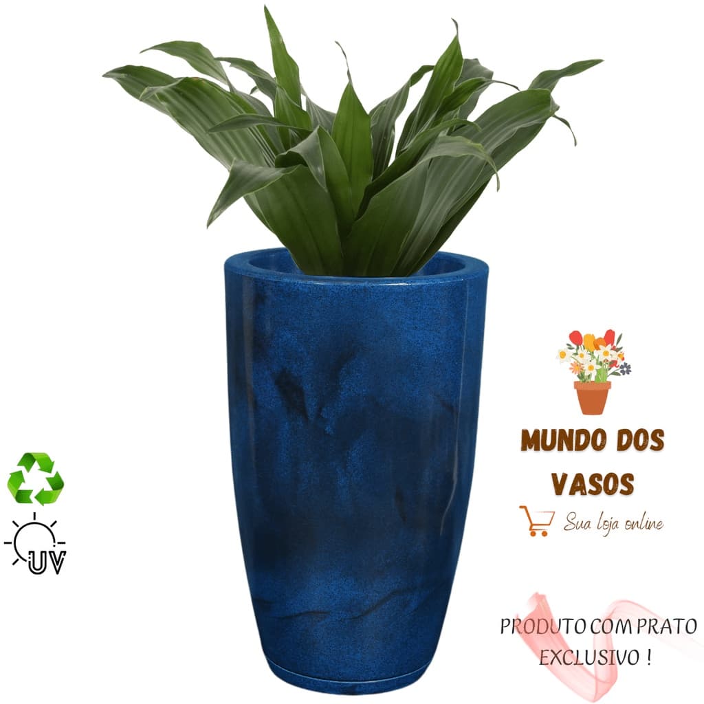 Vaso De Planta Coluna Marmorizada N01 Com Prato