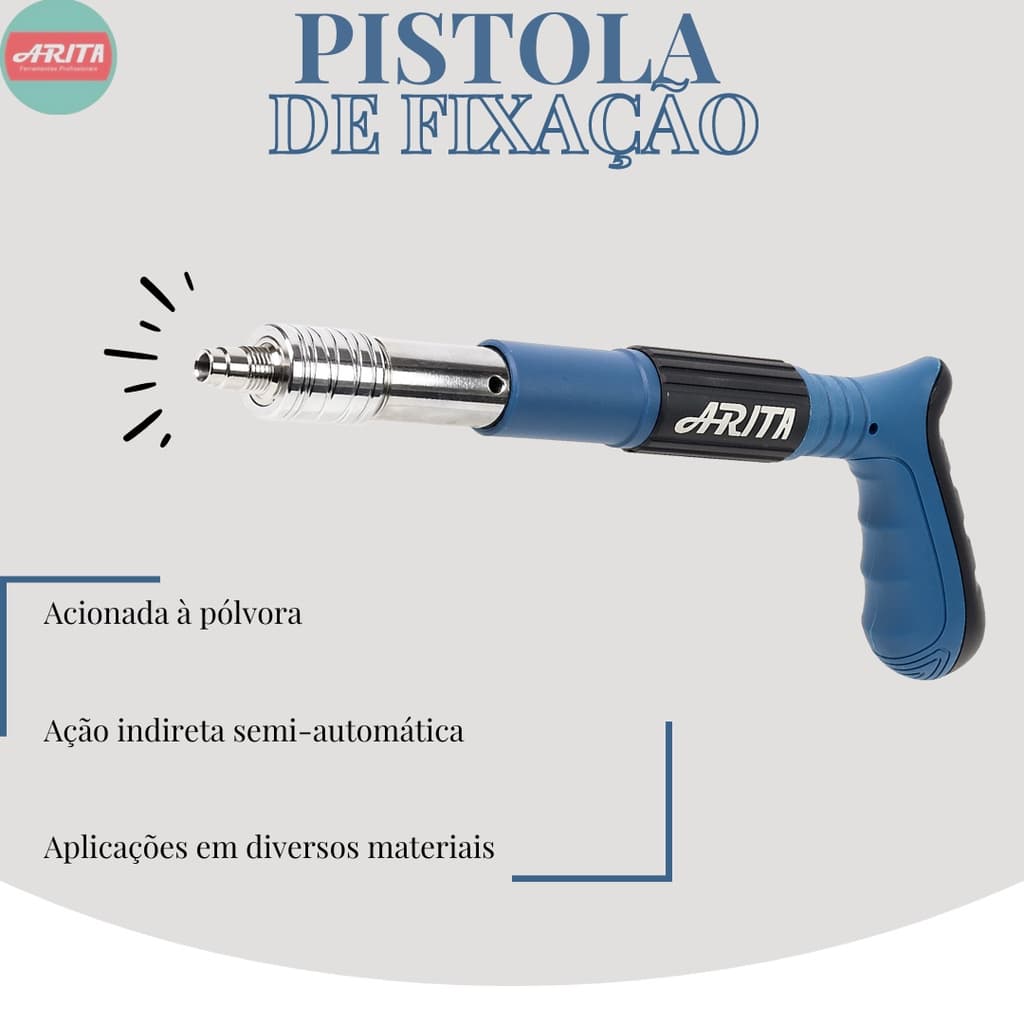 Kit Pistola De Fixação Finca Pino Acão Direta Azul Arita