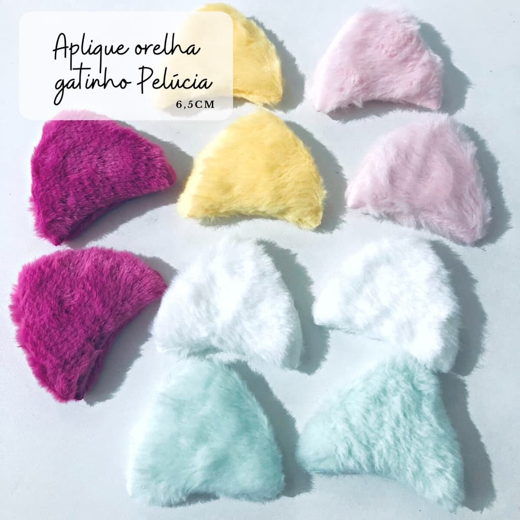 Aplique Pelúcia ORELHA GATINHO 6,5cm (Escolha a partir de 4 Unidades) para Laços, Tiaras e Fitas